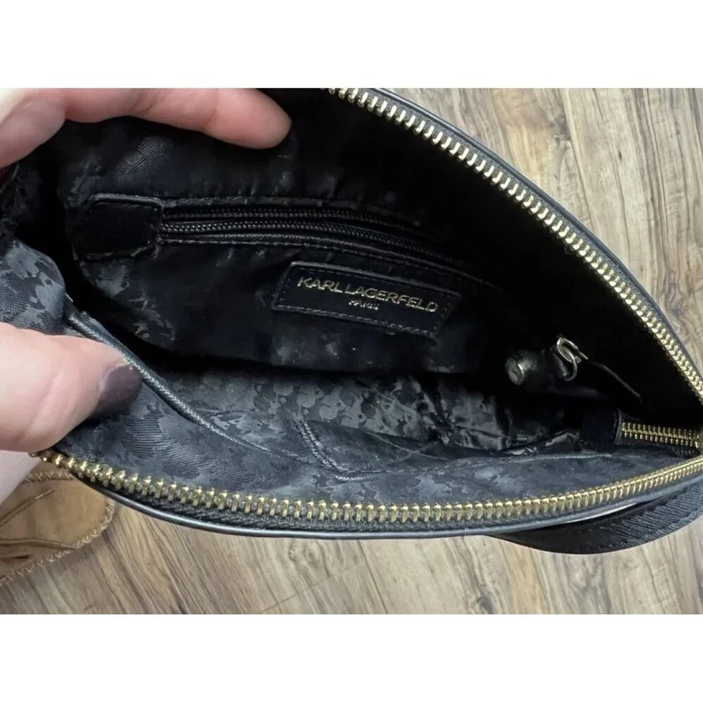 Karl Lagerfeld Black Saffiano Faux Leather Crossbody Sling Camera Bag Women’s